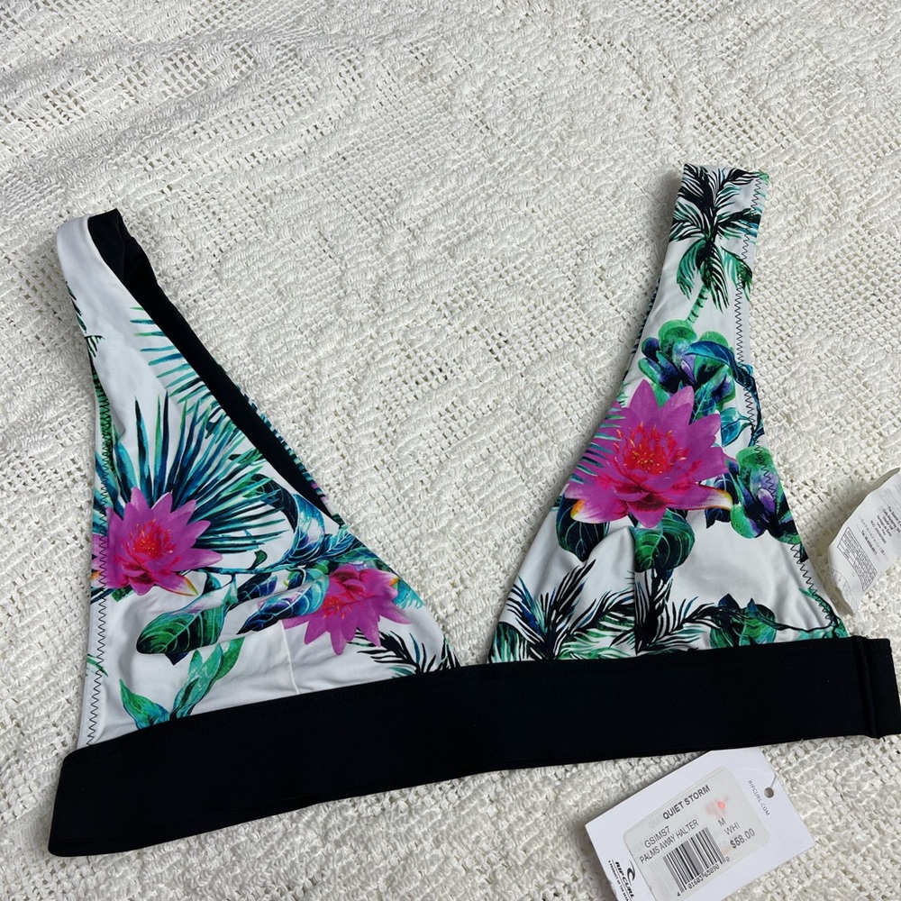 Rip Curl White Floral Bikini Top with Pink & Green Print